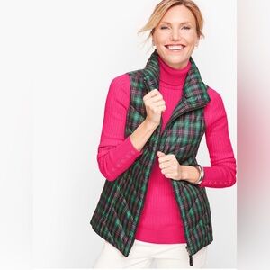 TALBOTS Down Collar Tartan Plaid Puffer Vest Size M